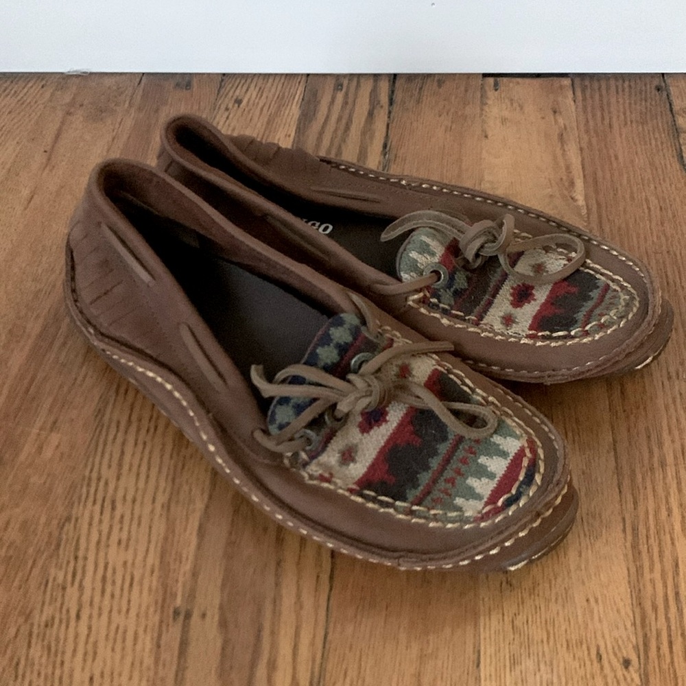Durango Santa Fe Low Moccasin Brown Leather Southwest Wool comfy size 8